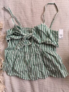 Old Navy Green and White Striped Tie-Front Tank Top